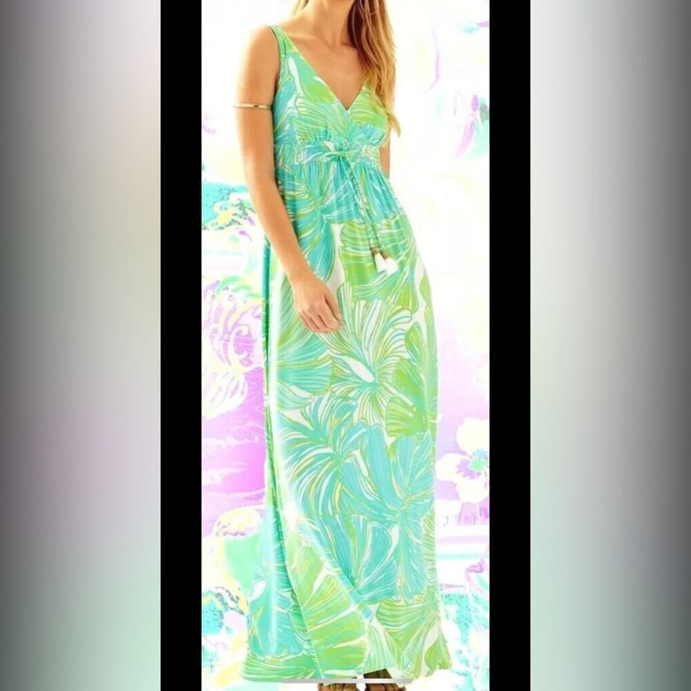 Lilly Pulitzer Green & Turquoise Palm Print Maxi Dress